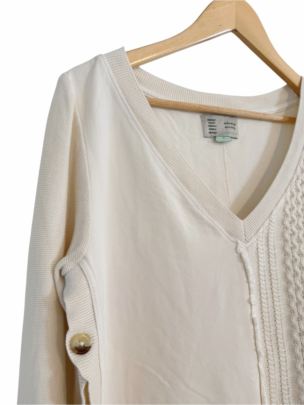 Saturday Sunday Anthro Pullover Lightweight Sweater Cream Side Buttons Medium - Picture 3 of 8